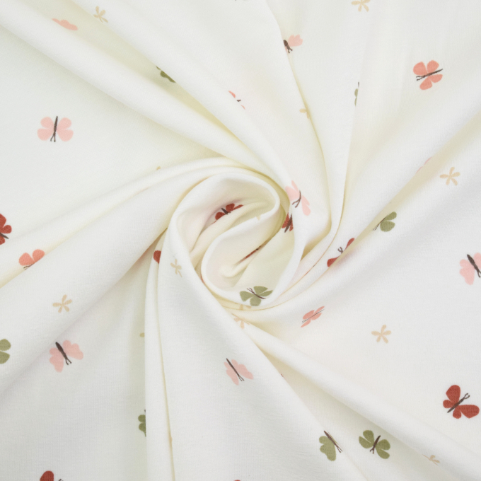 Tissu jersey de coton Butterflies, blanc cassé