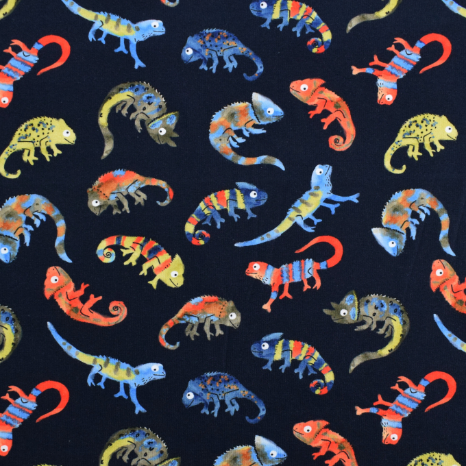 Tissu jersey de coton Caméléon, bleu marine