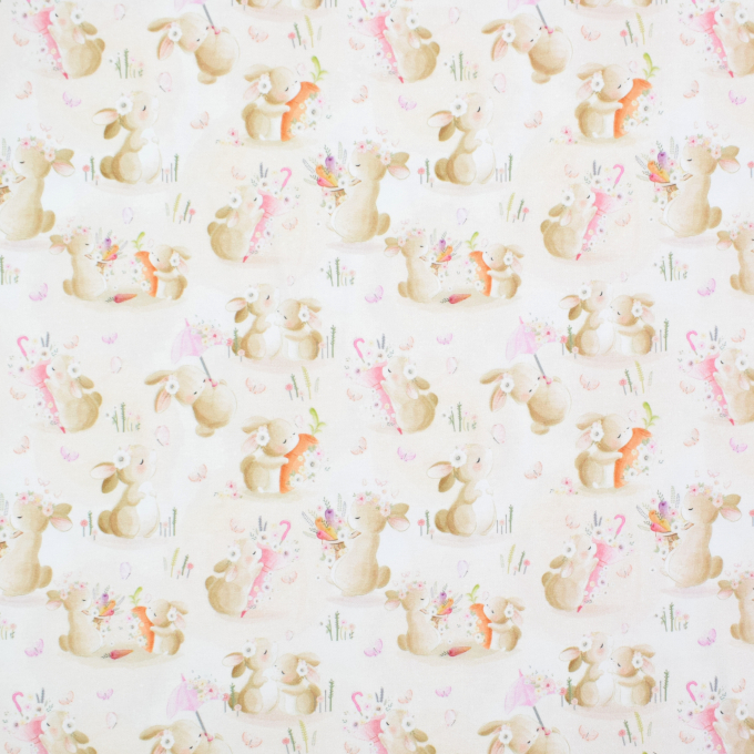 Katoenjersey Cute Bunnies, beige