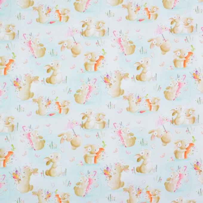 Tissu jersey de coton Lapins Cute Bunnies, menthe clair