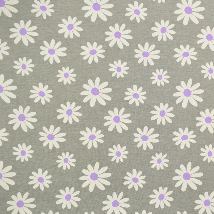Katoenjersey Daisies, grijsgroen