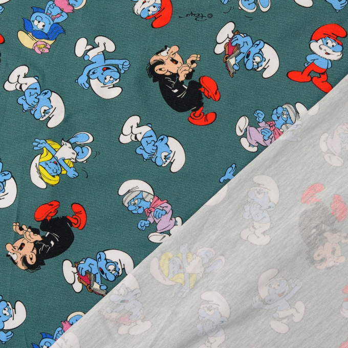 Baumwolljersey Die Schlümpfe, blasspetrol