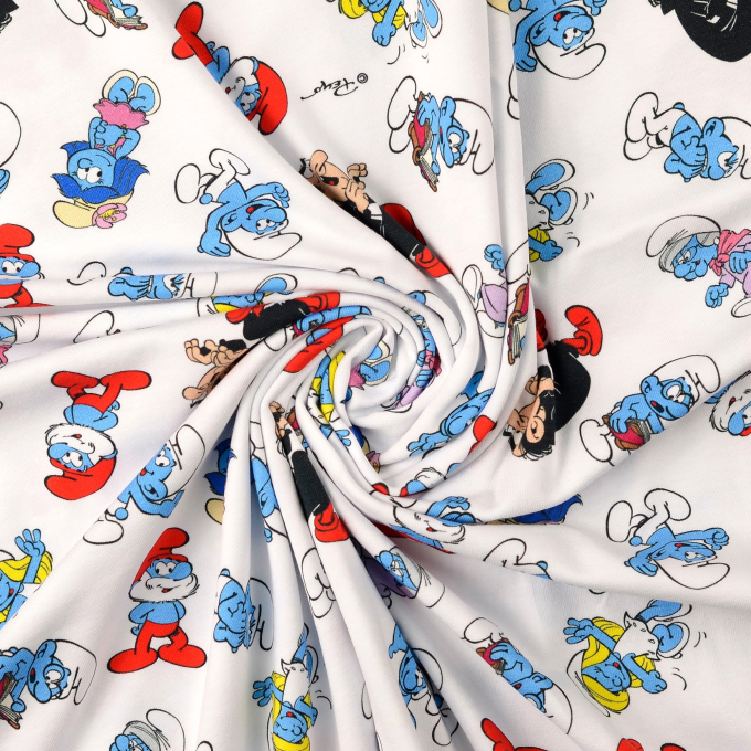 Baumwolljersey Die Schlümpfe, weiß