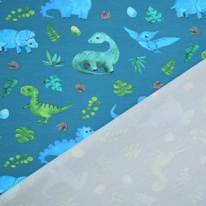 Baumwolljersey Dino Fun, blaupetrol