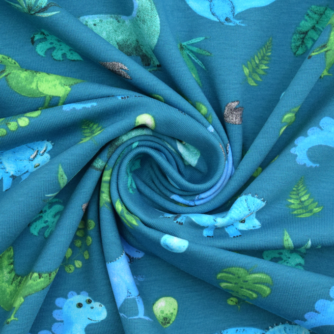 Baumwolljersey Dino Fun, blaupetrol