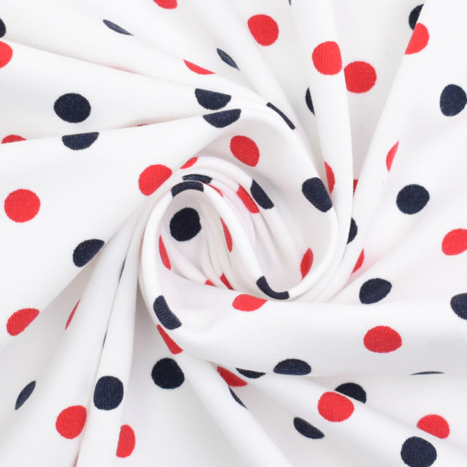 Katoenjersey Dots, wit-rood-marine