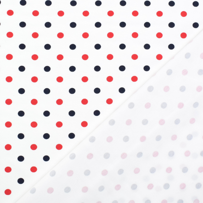 Katoenjersey Dots, wit-rood-marine