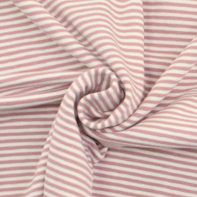 Tissu jersey de coton à rayures Emma, vieux rose