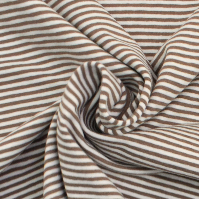 Tissu jersey de coton à rayures Emma, marron