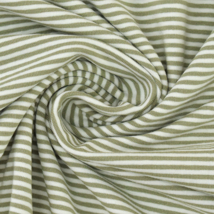 Tissu jersey de coton à rayures Emma, vert olive clair