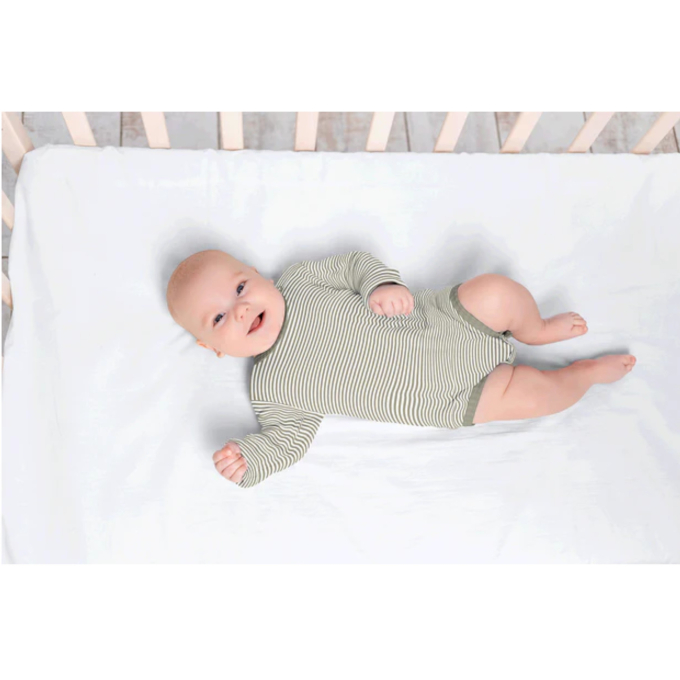 Tissu jersey de coton à rayures Emma, vert olive clair
