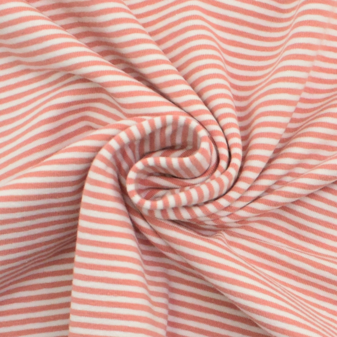 Tissu jersey de coton à rayures Emma, pêche