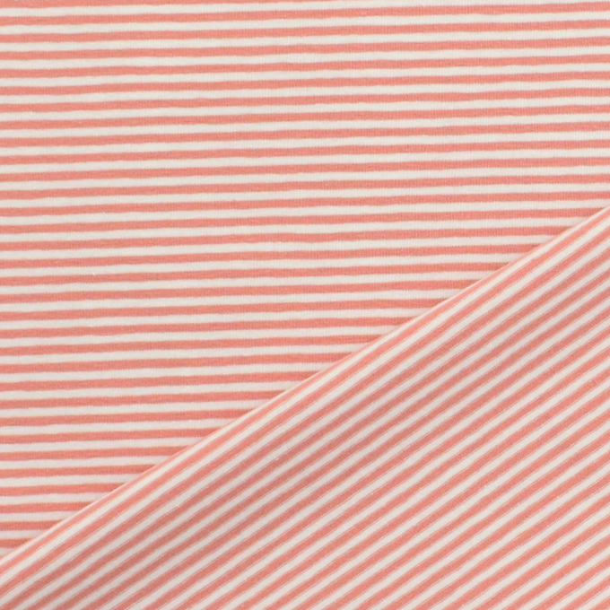 Tissu jersey de coton à rayures Emma, pêche