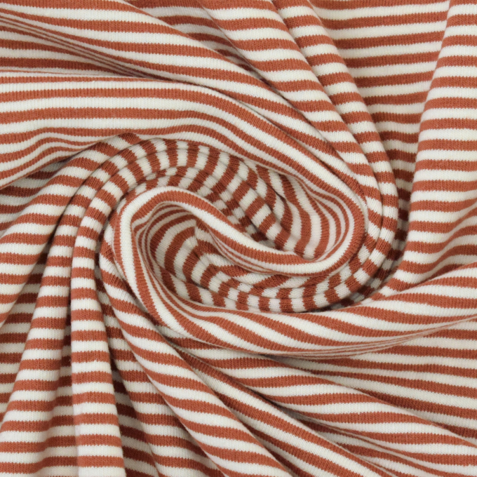 Tissu jersey de coton à rayures Emma, rouille