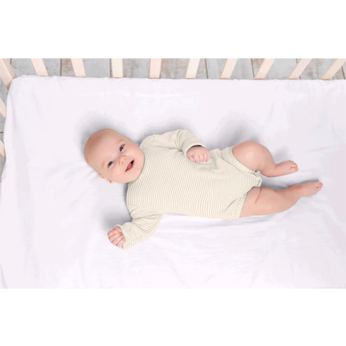 Tissu jersey de coton à rayures Emma, blanc cassé