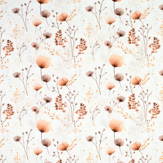 Tissu jersey de coton Fleurs Floral Dream, blanc cassé