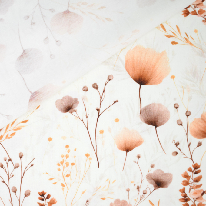 Tissu jersey de coton Fleurs Floral Dream, blanc cassé