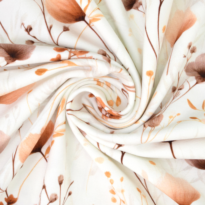 Tissu jersey de coton Fleurs Floral Dream, blanc cassé