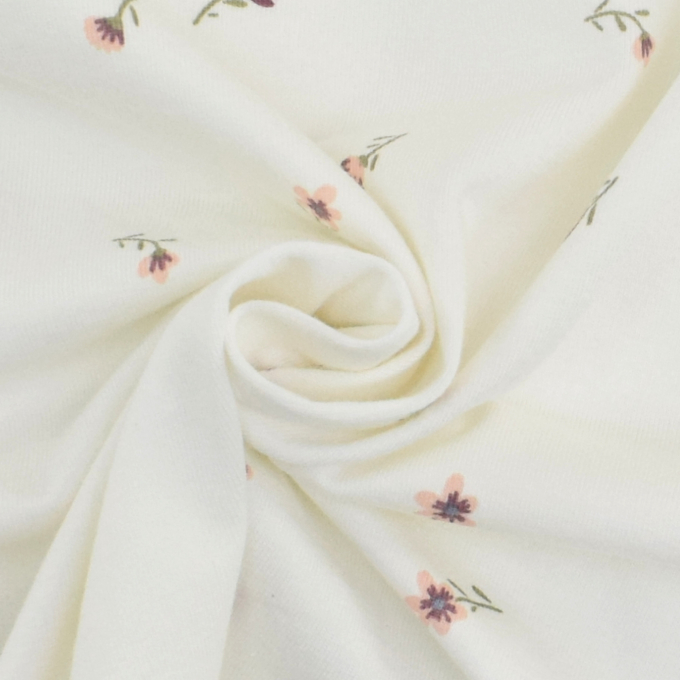 Tissu jersey de coton Fleurs Flores, blanc cassé
