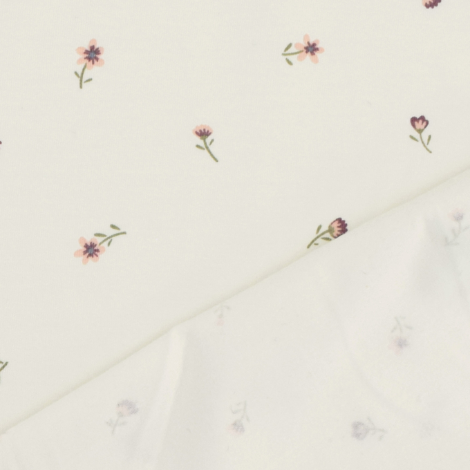 Tissu jersey de coton Fleurs Flores, blanc cassé