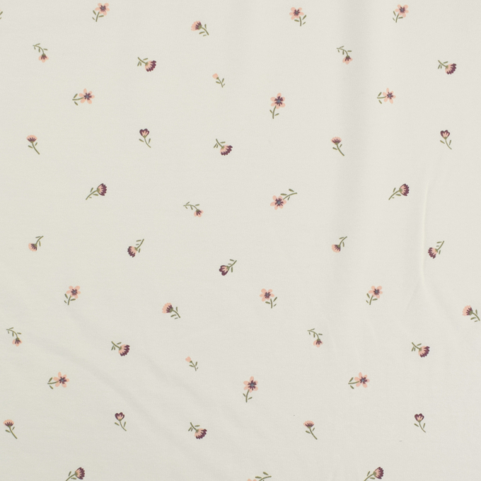 Tissu jersey de coton Fleurs Flores, blanc cassé