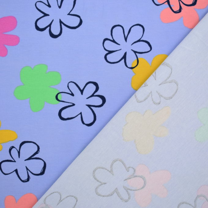 Tissu jersey de coton Fleurs Flower Art, lilas