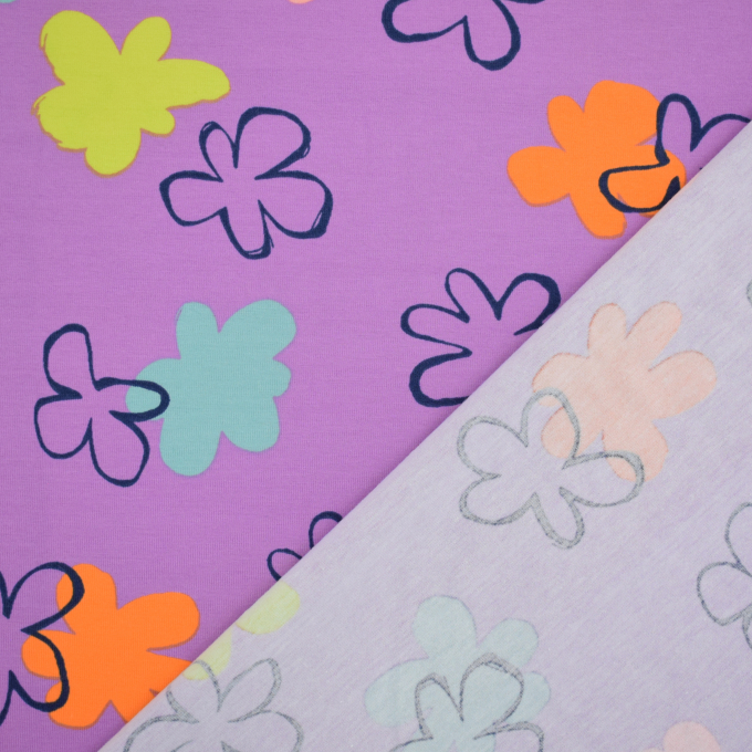 Tissu jersey de coton Fleurs Flower Art, baie clair