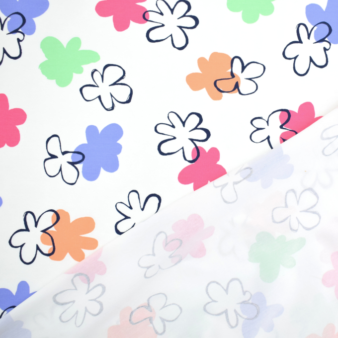 Katoenjersey Flower Art, gebroken wit