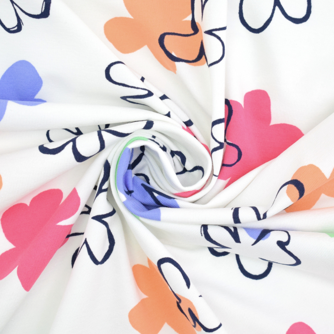 Katoenjersey Flower Art, gebroken wit