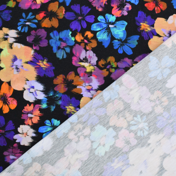 Tissu jersey de coton Fleurs Flower Bomb, noir