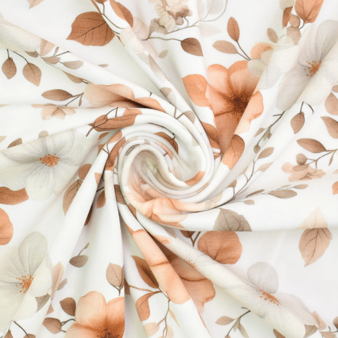 Katoenjersey Flower Love, gebroken wit