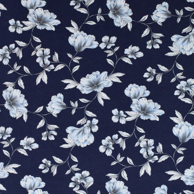 Katoenjersey Flower Print, donkerblauw