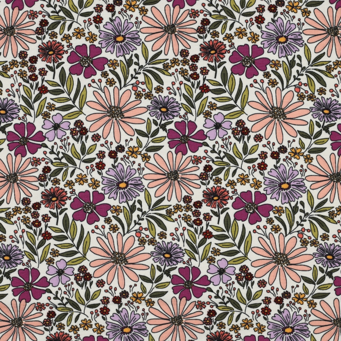 Katoenjersey Flower Rain, gebroken wit