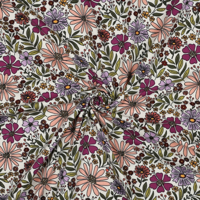 Katoenjersey Flower Rain, gebroken wit