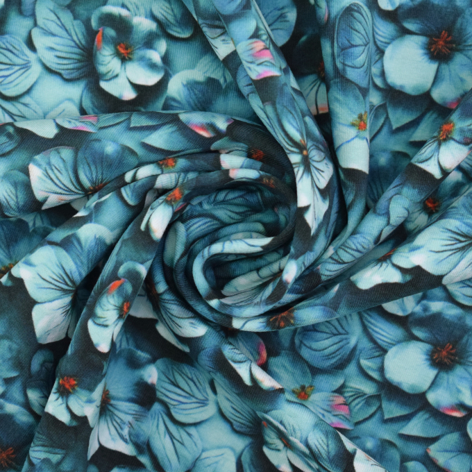Katoenjersey flower wall, petrol