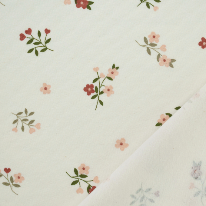 Katoenjersey  Flowerheart, gebroken wit