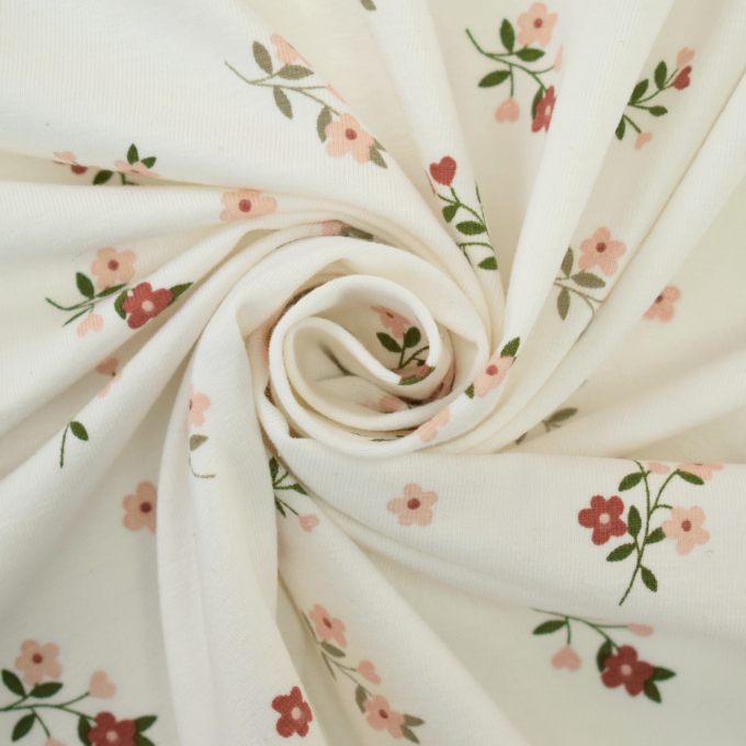 Katoenjersey  Flowerheart, gebroken wit
