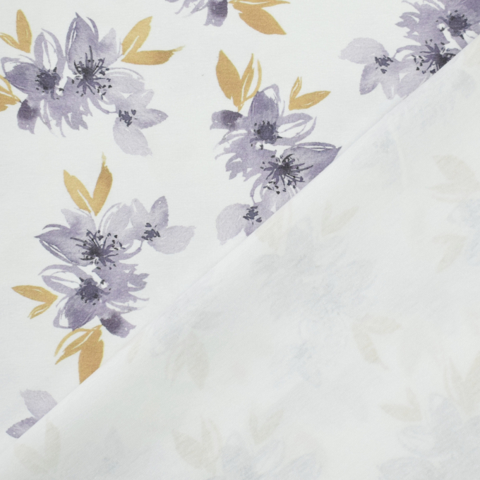 Tissu jersey de coton fleurs Flowers and Leaves Poppy, blanc cassé
