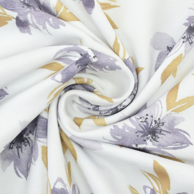 Tissu jersey de coton fleurs Flowers and Leaves Poppy, blanc cassé