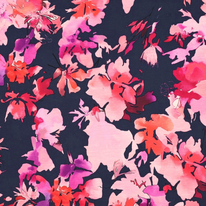 Baumwolljersey Flowers, dunkellila