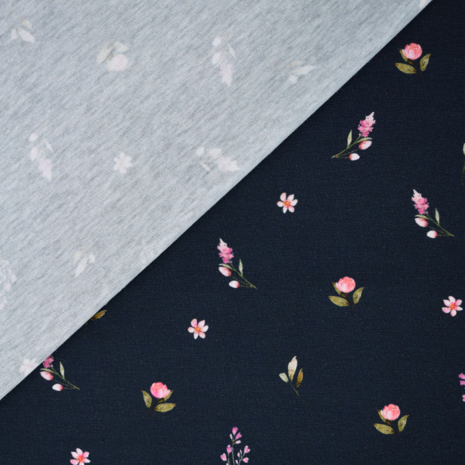 Katoenjersey flowers, marineblauw