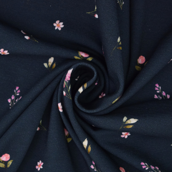 Katoenjersey flowers, marineblauw