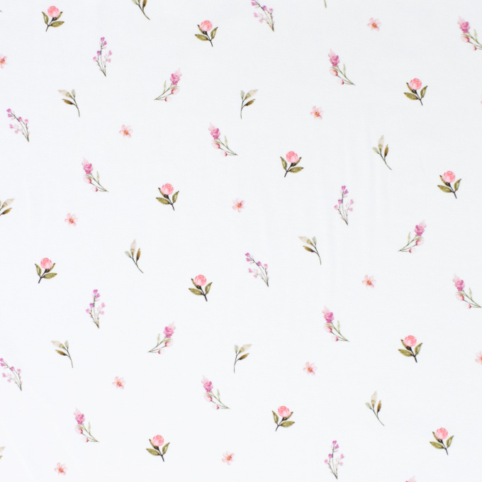 Tissu jersey de coton Fleurs Flowers, blanc
