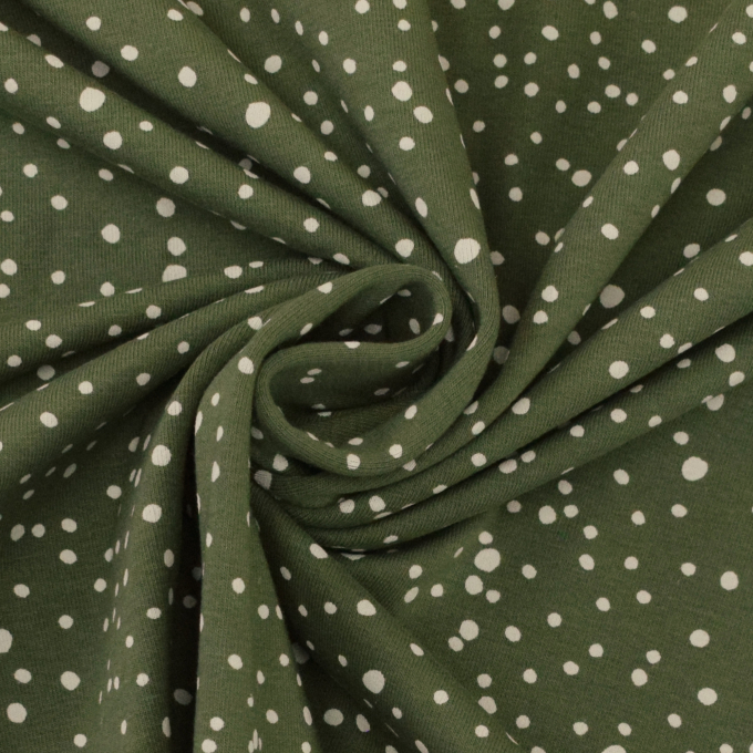 Katoenjersey flying dots, olijfgroen