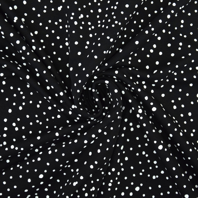 Tissu jersey de coton à pois flying dots, noir