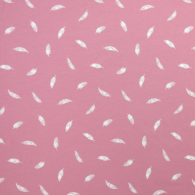 Tissu jersey de coton plumes flying feather, vieux rose