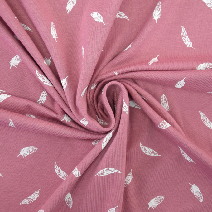 Tissu jersey de coton plumes flying feather, vieux rose