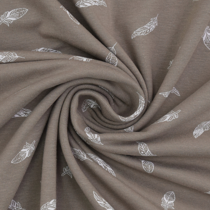 Tissu jersey de coton plumes flying feather, taupe