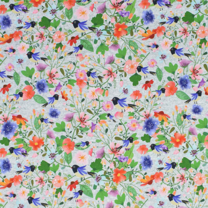 Baumwolljersey Fräulein von Julie Wild Flowers, hellgrau meliert