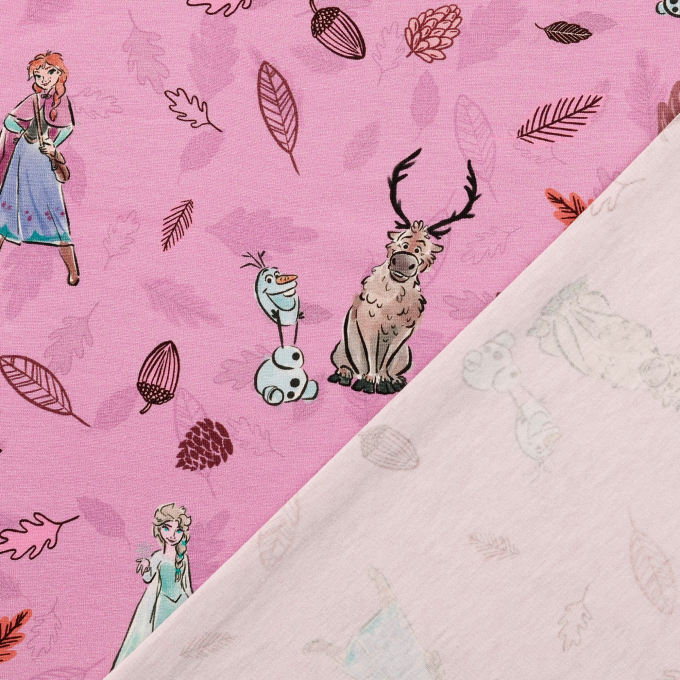 Tissu jersey de coton Reine des neiges Frozen, impression numérique, rose